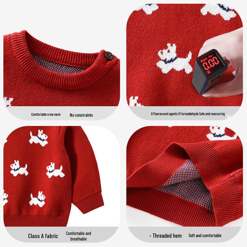New Autumn/Winter Unisex Children's Dog Jacquard Long-Sleeve Cotton Cardigan Sweater