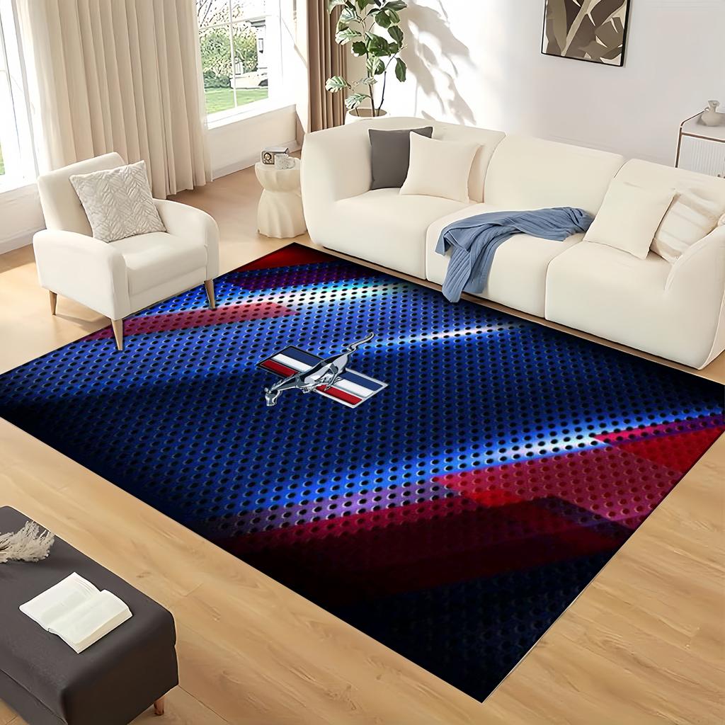 3D Mustang Racing Car Sign GTR Area Rug,Carpet Rug for Living Room Bedroom Sofa Doormat Decoration, Kids Play Non-slip Floor Mat
