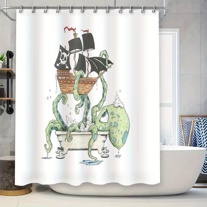 

Pirate Octopus Shower Curtain Skull Tentacle Sea Monster Bathroom Decor Washroom Backdrop Waterproof Home Decor Vintage Style W60H190(CM)-1 Pcs