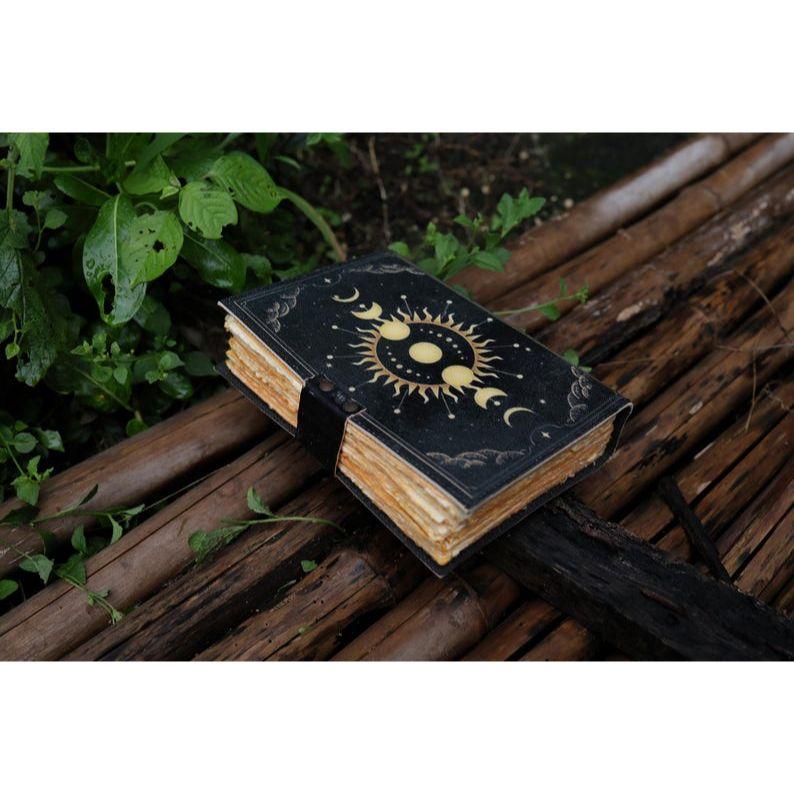 Sun Moon Leather Journal for Men Women 200 Pages of Antique Handmade Deckle Edge Vintage Paper Traveling Sketchbook