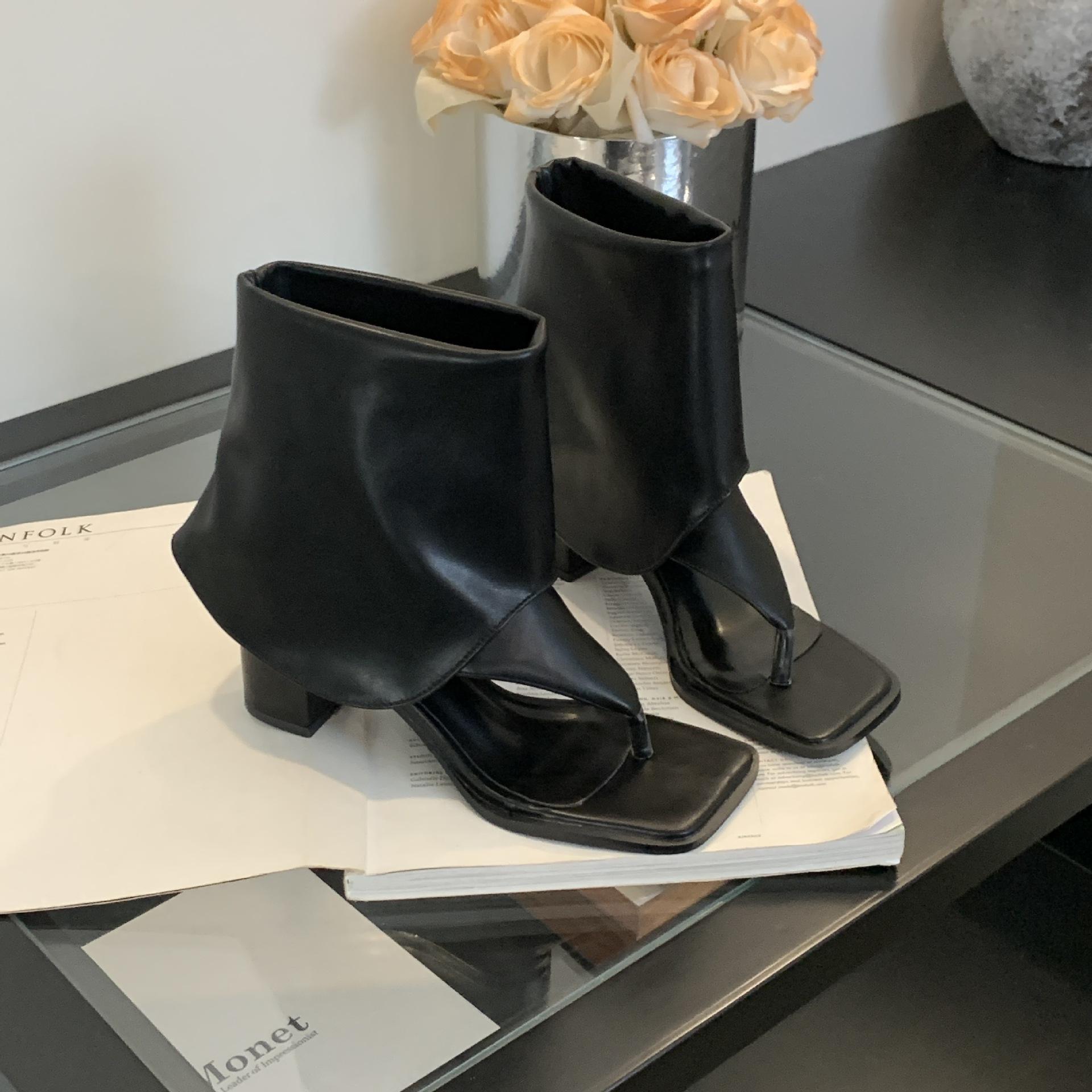 

Женские модные ботильоны в римском стиле с квадратным носком, сексуальные босоножки на толстом каблуке 39 чёрный