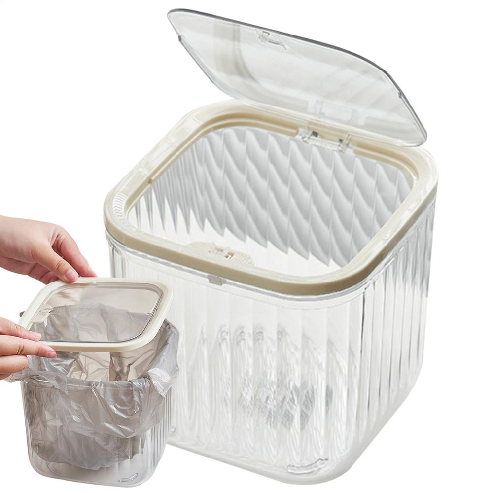 Desk Garbage Can Dustproof Skin Care Display Cases Clear Container Space-Saving Box For Kitchen Dorm Bathroom Bedroom Makeup