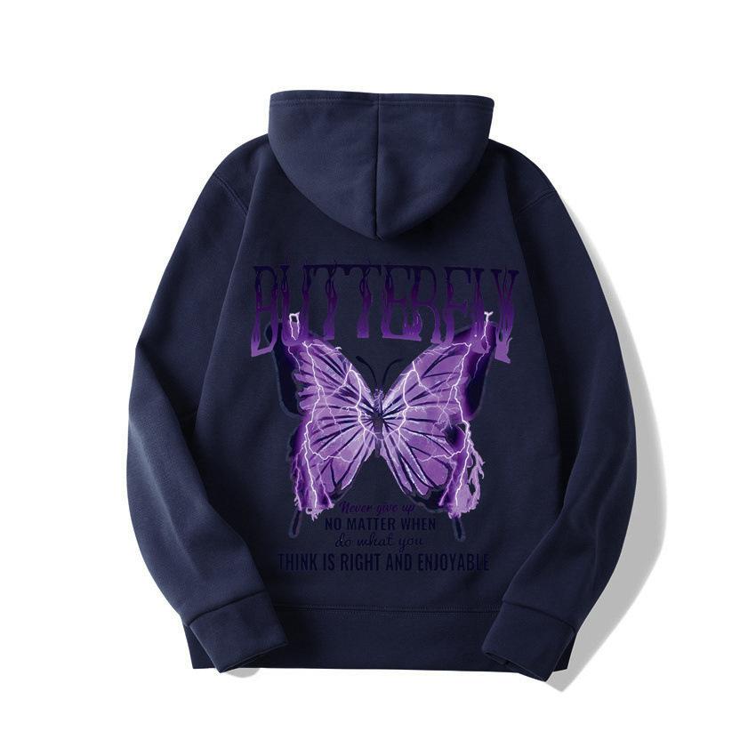 2025 European and American new letter fashion multi-color butterfly casual hooded fleece sweater
