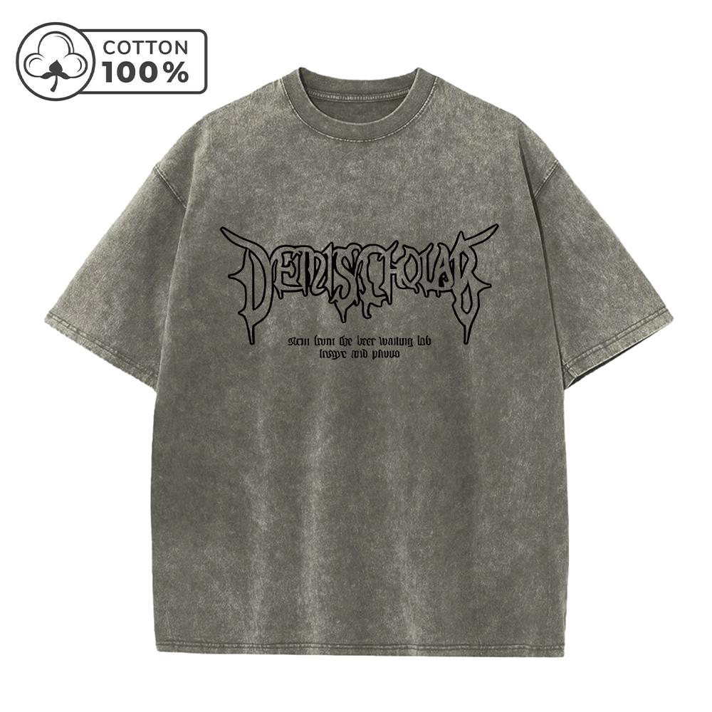 Mens Gothic Style Text Printed Washed T Shirt Summer Commute Pure Cotton Short Sleeved Casual Loose Fitting Street Style Top