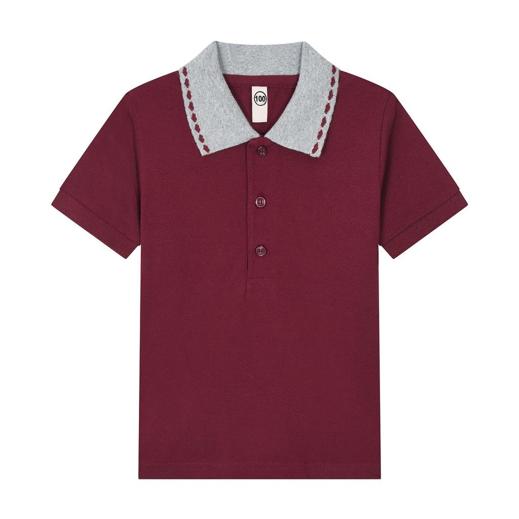 Children's Long-Sleeve White Cotton Polo Shirt for Elementary School Boys and Girls