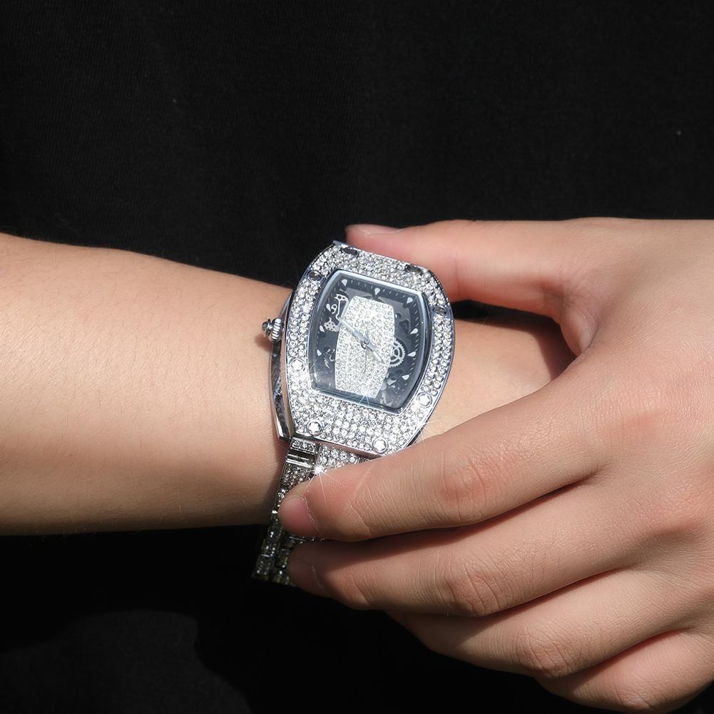 THE BLING KING Big Men's Watch Waterproof Full Iced Out Rectangle Dial Luxury Brand Quartz Automatic Wrist Mens Hiphop Watch