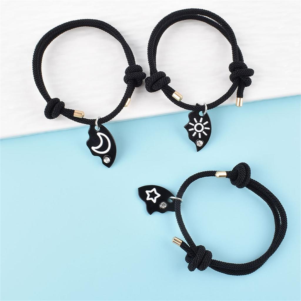 3Pcs Black Sun Moon Star Splicing Bracelet Charm Simple Hand Rope Men and Women Birthday Friends Jewelry Accessories Trendy Gift