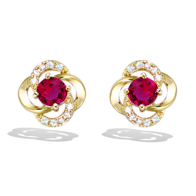 [R5152] - Gold Plated 'Sissi' Golden Ruby Earrings - 10x10 Mm