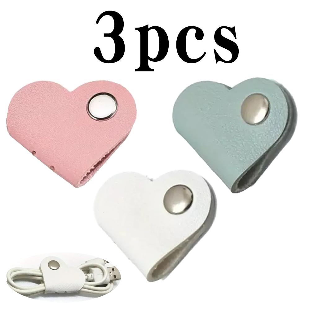 1/3/5pcs Multifunctional Heart-Shaped Faux Leather Cable Cord Winder Organizer Cable Management Clips for Headphones