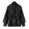 Chaqueta de Mujer para Otoño de Cuero Sintético Moderna Solapa Versátil Manga de Linterna Estilo Callejero Ropa de Abrigo