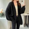 Chic Loose Casual Mid Length Knitted Cardigan Sweater Women Autumn and Winter V Neck Warm Women Sweaters Jacket Elegant Vintage Solid Cardigans 25250