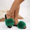 Fashion Luxury Fluffy Fur Women's Home Slippers 2025 Winter Metal Decoration Soft Sole Non Slip Indoor Slippers Furry Slides for Women