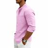Linen T-Shirt Men Henley Neck Pocket Casual Beach Long Sleeve Solid Color Male Tops Vintage Streetwear TShirts
