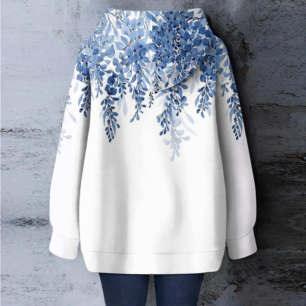 Women's Floral Print Loose Casual Long Sleeved Hooded Sweatshirt