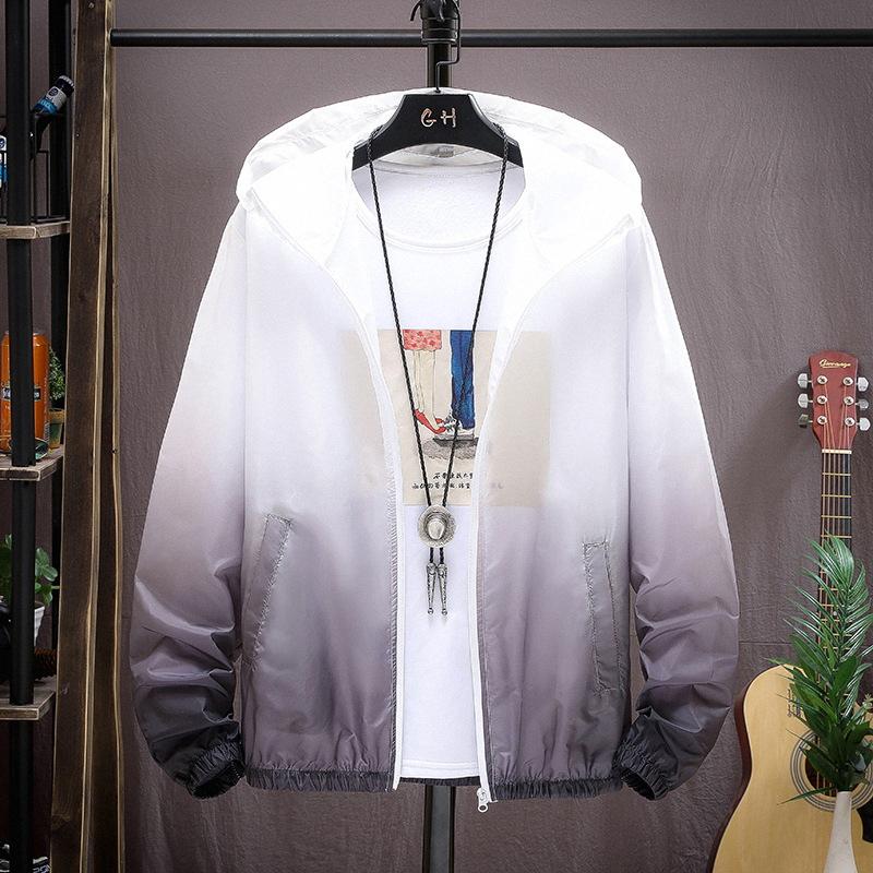 Trendy Gradient Print Hooded Windbreaker Jacket with UV Protection