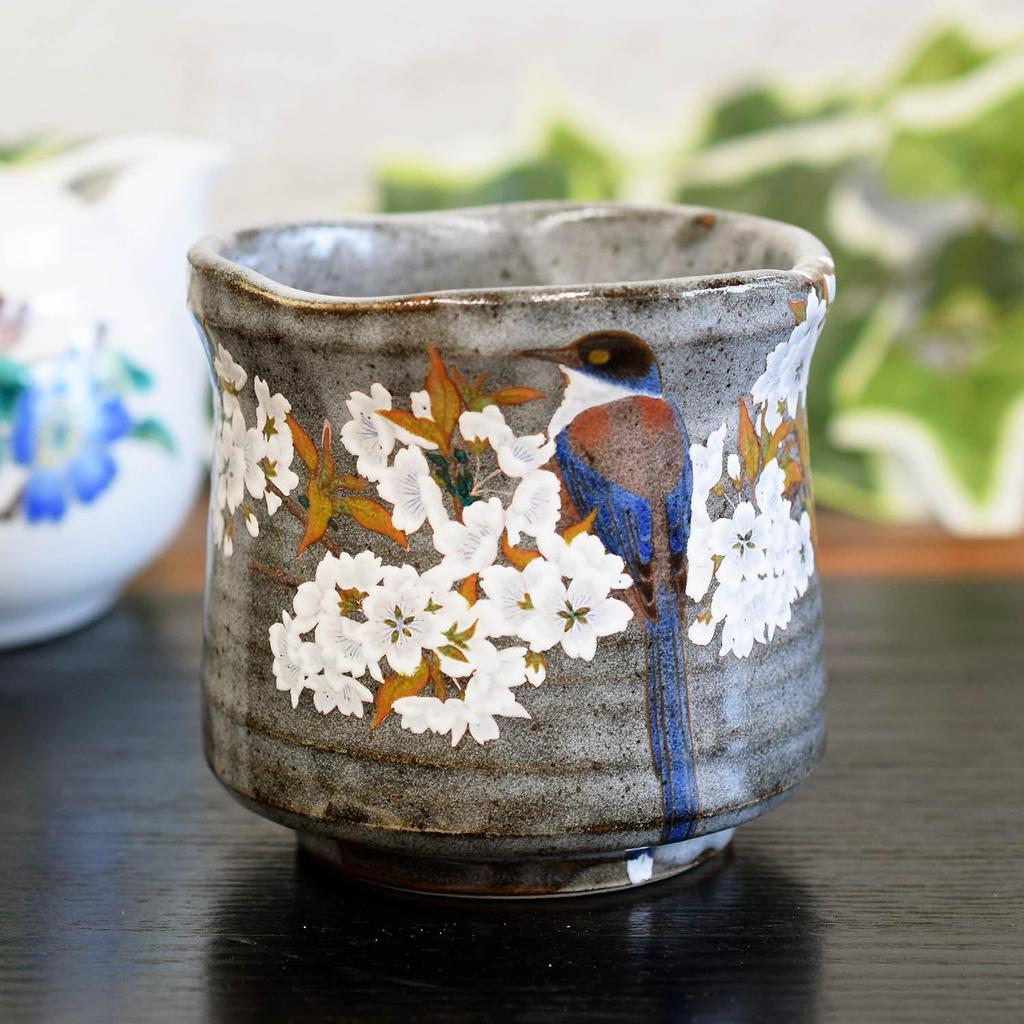 Kutani Ware Yunomi Tea Cup Large "Cherry Blossoms & Bird" Porcelain with Box Made in Japan