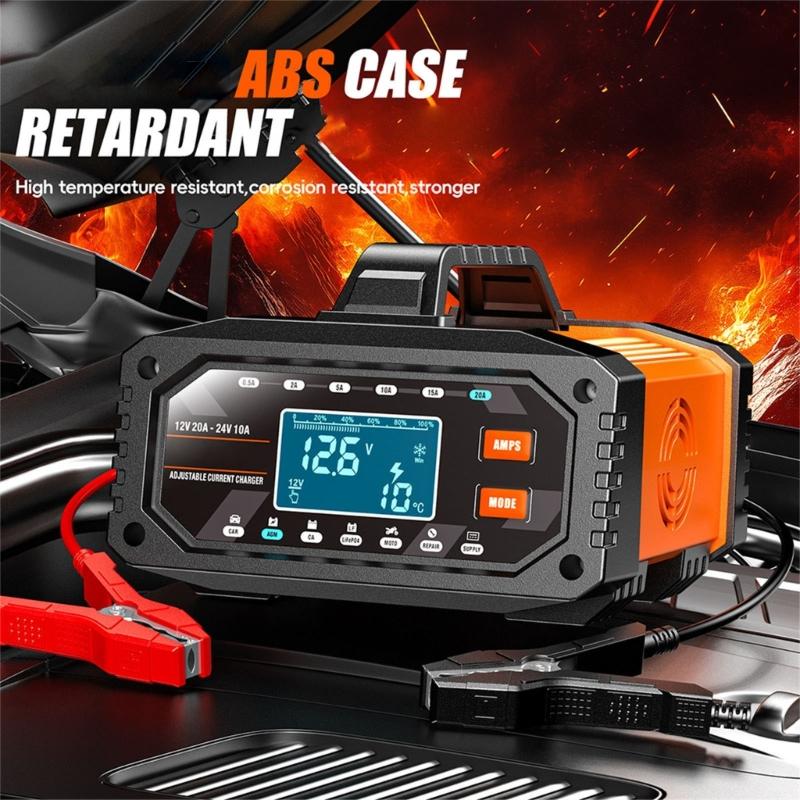 12V/24V Car Battery Charging Equipment with LCD Display Pulse Repair Intelligent Charging Device for Cars Trucks Boats