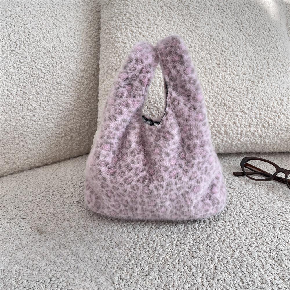 Leopard Print Women Clutch Bag Soft Plush Autumn Winter Fashion Handbag Tote Storage