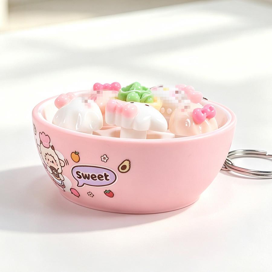 Plastic Mini Bread Squeeze Toy Keychain With Cartoon Pattern For Kids And Teens
