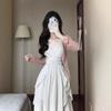 Autumn New Set, New Sunscreen Cardigan, Ruffle Edge Waist Suspender Skirt Two-piece Set