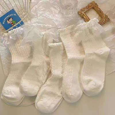 5 Pairs Of Socks Female White Bow Lace Tube Socks College Style Princess Sweet JK Street Socks