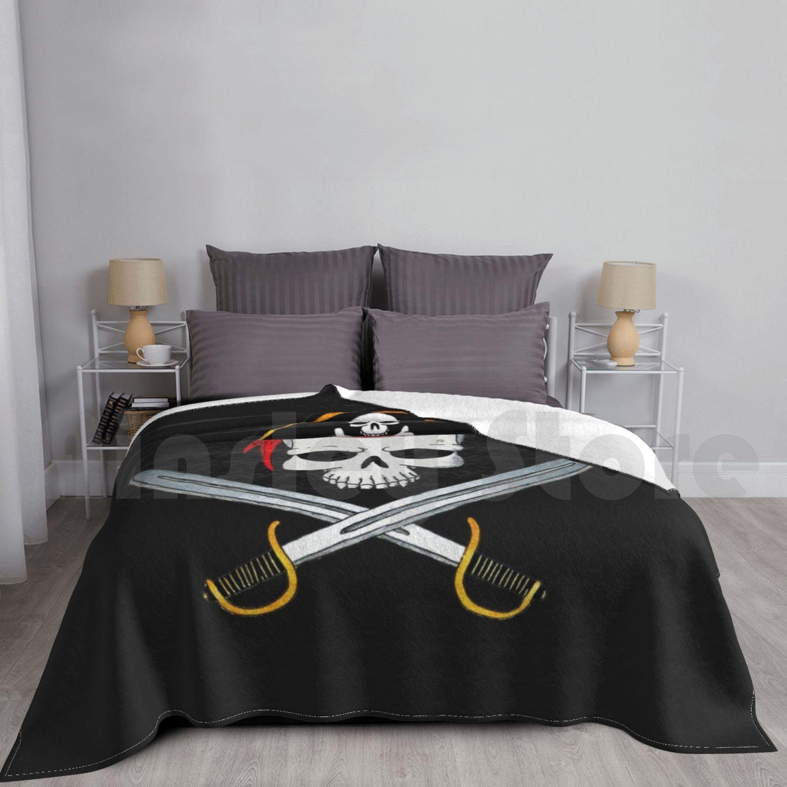 Jolly Roger Blanket For Sofa Bed Travel Jolly Roger Pirate Pirate Flag Skull Saber Cap Swords Pirate Captain Size: 75*100cm, Weight: 230 GSM