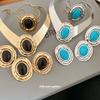 Acrylic Oval Ring Bracelet Stud Earrings Necklace Medieval Vintage Jewelry Set Light Luxury Niche Jewelry
