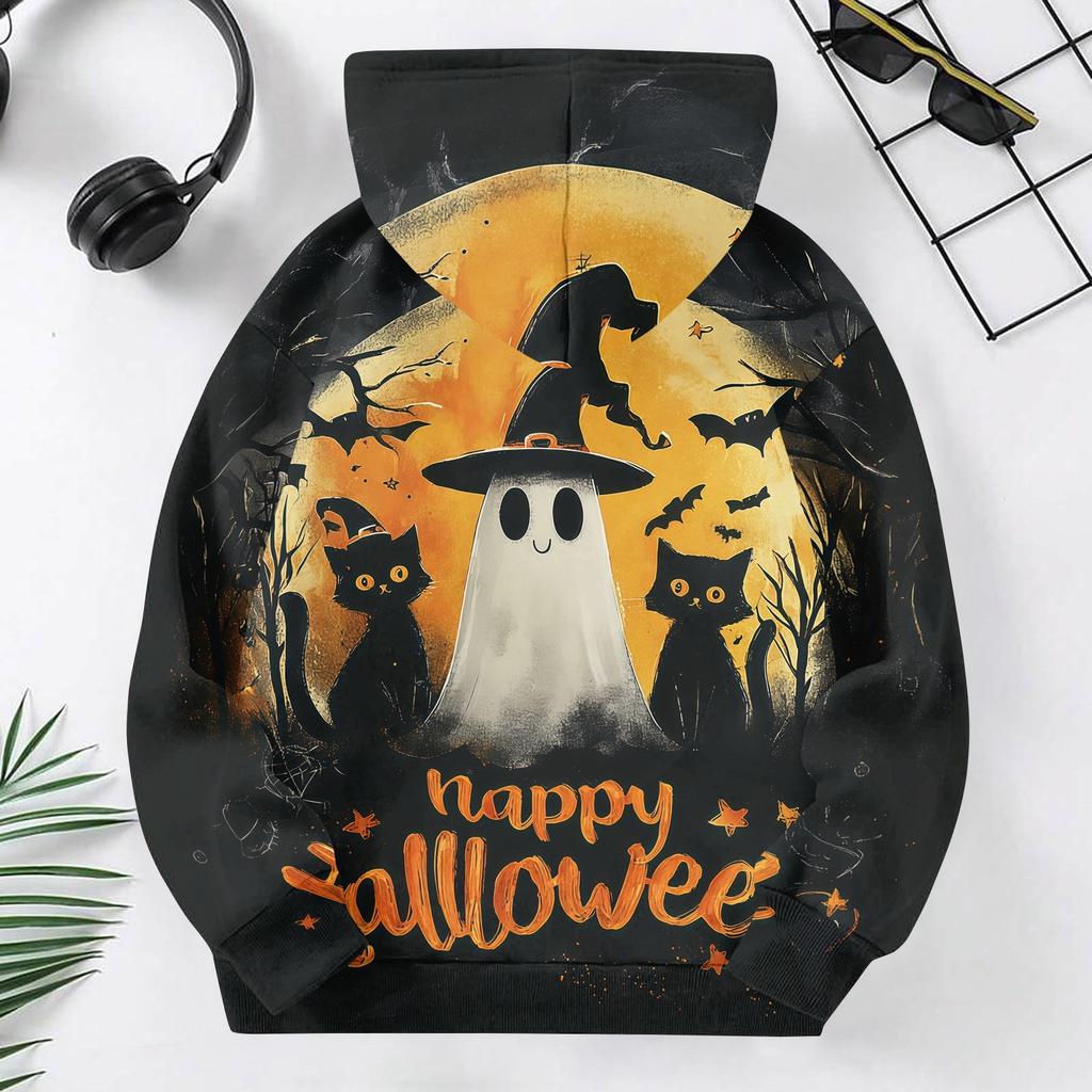 Kids Halloween Print Hoodie Pullover Sweatshirt for Boys Girls Casual Wear