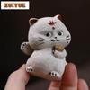 Yixing Zisha Ingot Cute Fortune Cat Tea Pet Vintage Fish Tank Landscaping Tea Figurine Play Toys Tea Statue Ornaments Supplies