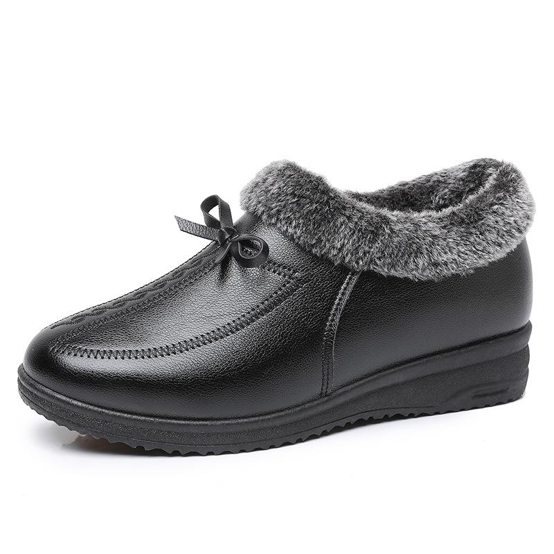 Mom shoes winter velvet cotton shoes women's winter leather shoes soft sole warm middle-aged and elderly grandma non-slip elderly shoes middle-aged