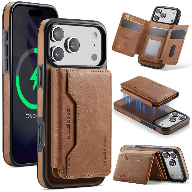 Magsafe Leather Flip Wallet Phone Case For iPhone 17 Air 17 Pro Max 2 In 1 Detachable Card Slots Cover Hoesje Coque Etui Bag