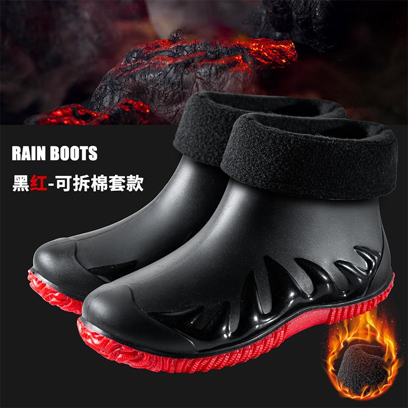 Water Shoes Men's Rain Shoes Men's Low-top Rain-proof Short Tube Non-slip Rain Boots Velvet Cotton Water Boots Work Rubber Shoes