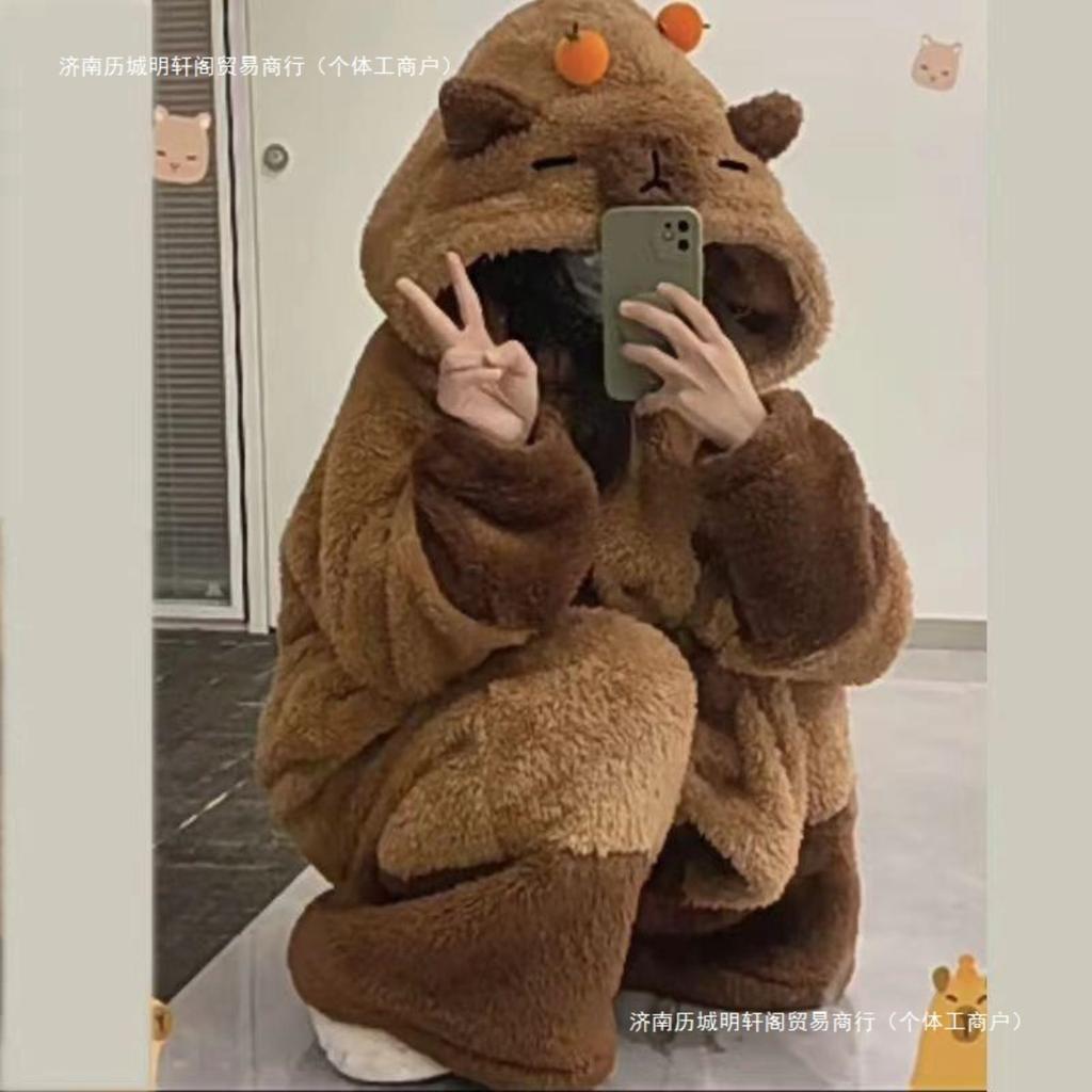 Women's Winter Hoodie - Thick Plush Animal Pattern Long Home Dress, Super Soft Warm Pajamas, Comfortable Casual Wear,Warm Home Dress