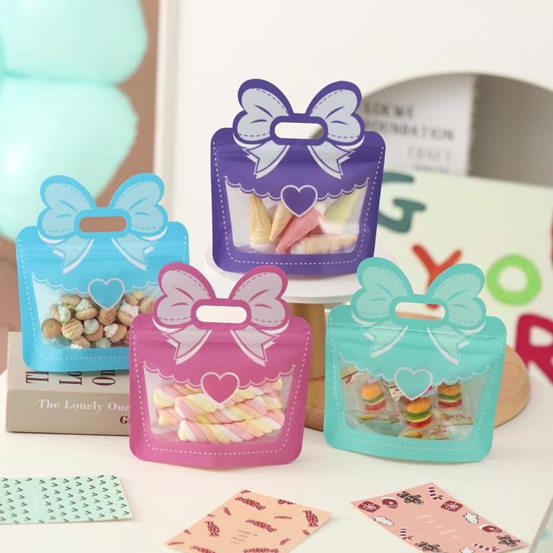 5 Pcs Candy Snack Packaging Bag Cute Bow Creative Party Favor Gift Bags Food Grade Self-Lock Zipper Sealed Bag Kid Birthday Gift