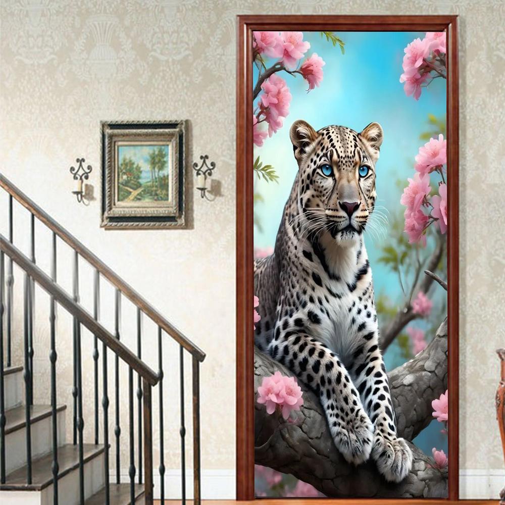 

1 шт. тигр Веранда Виниловая наклейка на дверь для спальни Домашний декор Самоклеящаяся Съемная Наклейка на стену Реновация двери Водонепроницаемый Постер 40x120cm