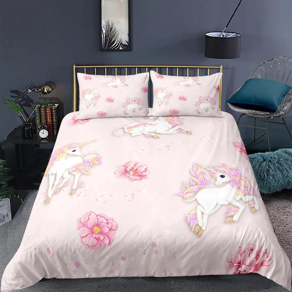 Unicorn Children Bedding Set For Kids Baby Child 140x200 200x200 Quilt Cartoon Duvet Cover Set Pillowcase Bed Linens Bedclothes