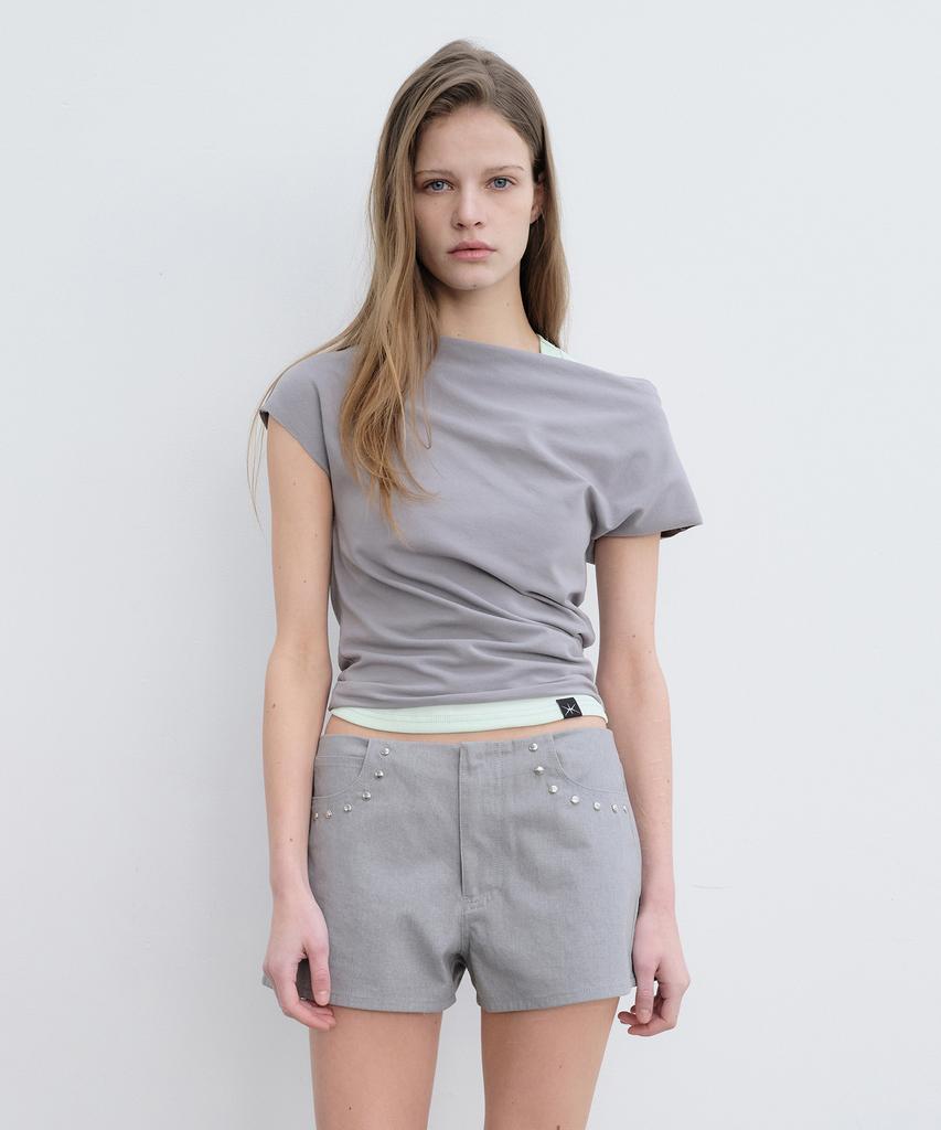 Yunse Asymmetric Off-Shoulder Top (Grey)