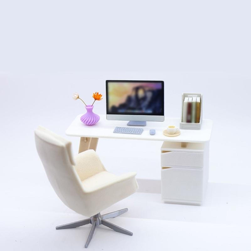 Detailed Mini Office Furniture Set For 1/12 Dollhouses Scene Including Desk And Chair Premium Plastic Materials