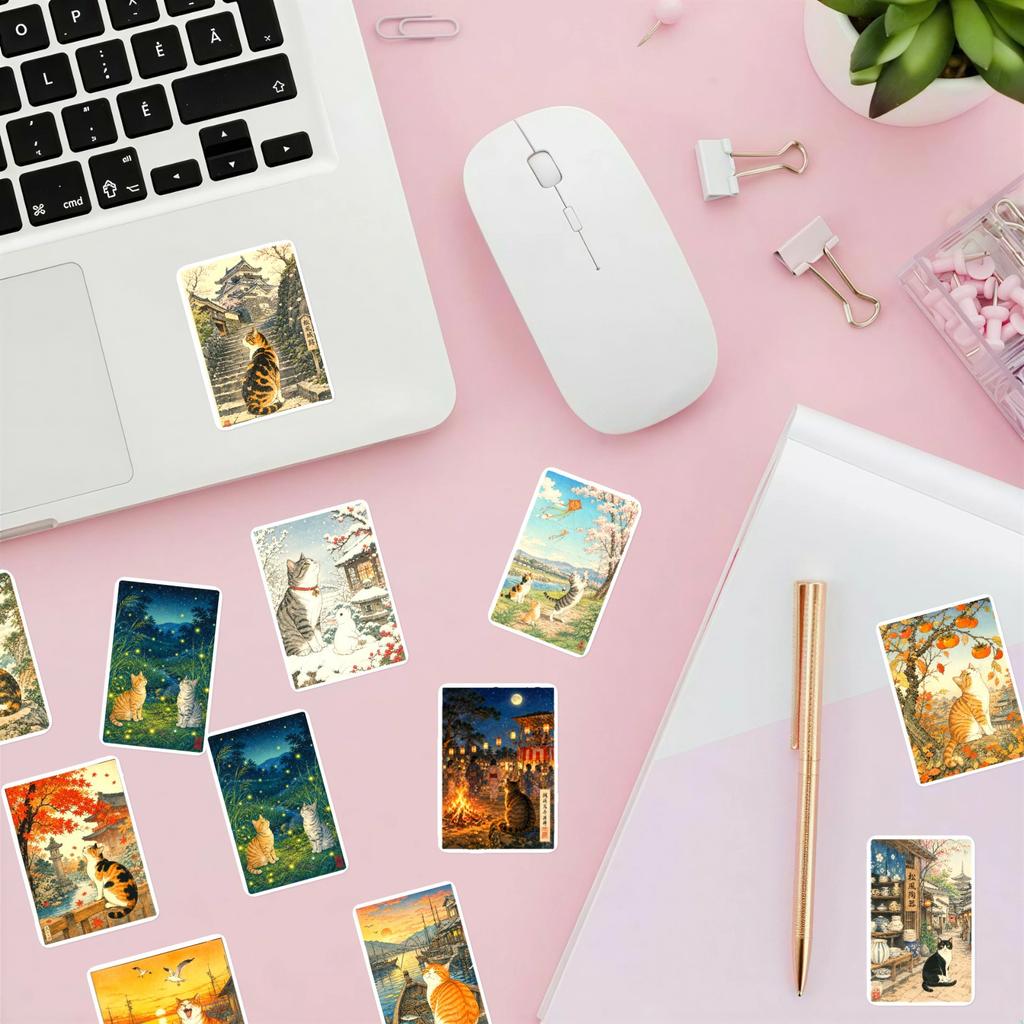 50Pcs/Set Ukiyoe Cats . Vintage Japanese Art Stickers DIY Fashion Doodle Decals Stickers