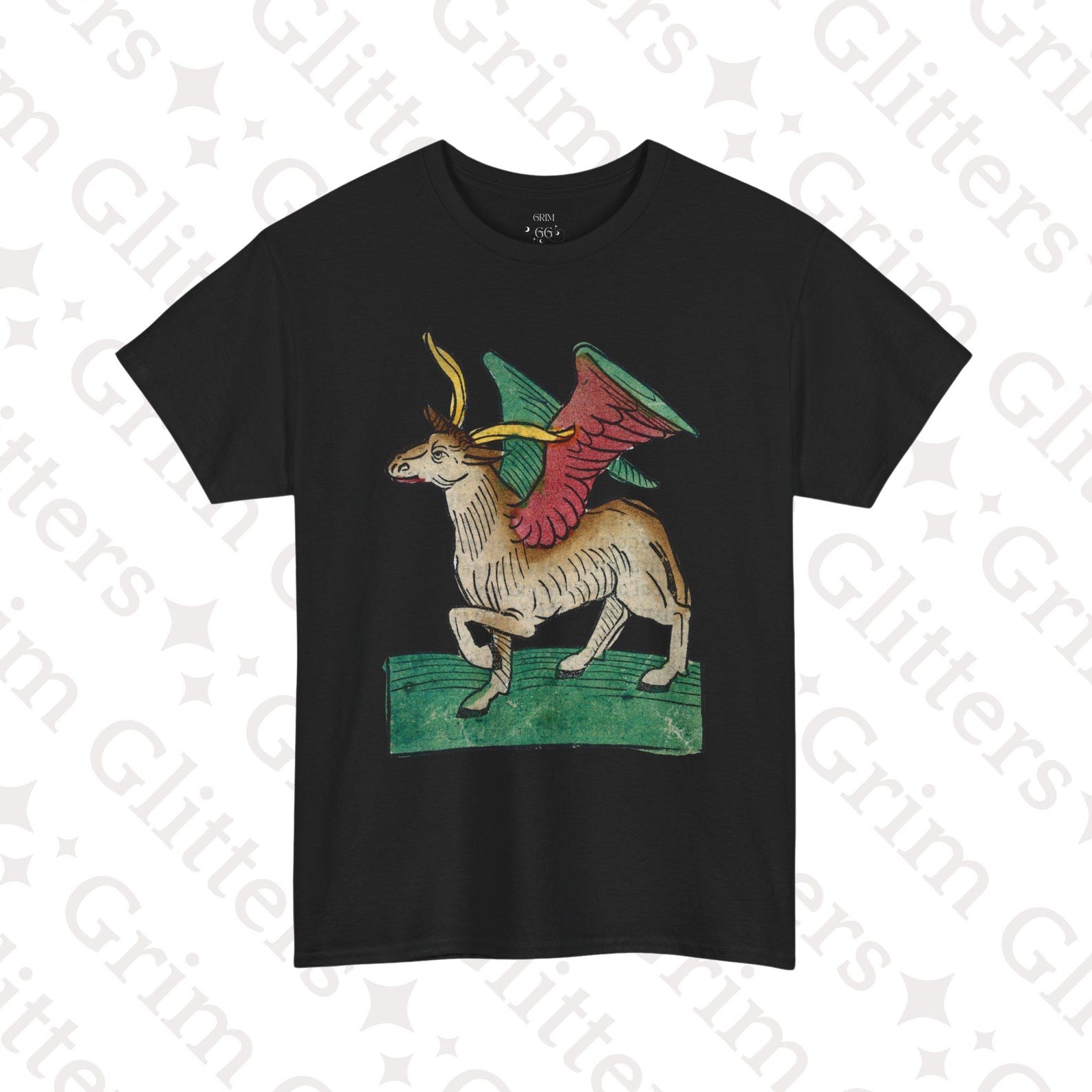 Winged Goat T-Shirt: Ortus Sanitatis (1491), Medieval Bestiary Unisex Tee L