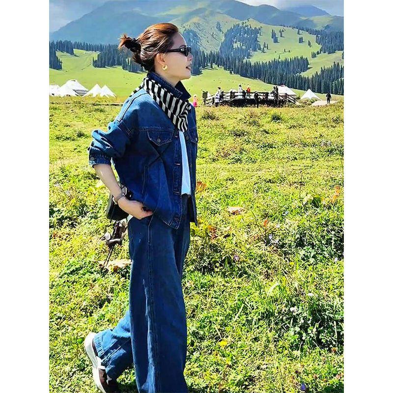2026 Early Spring New Style, a Complete Set of Hong Kong-Style Retro High-End Cool and Elegant Denim Jacket and Pants Two-Piece Set