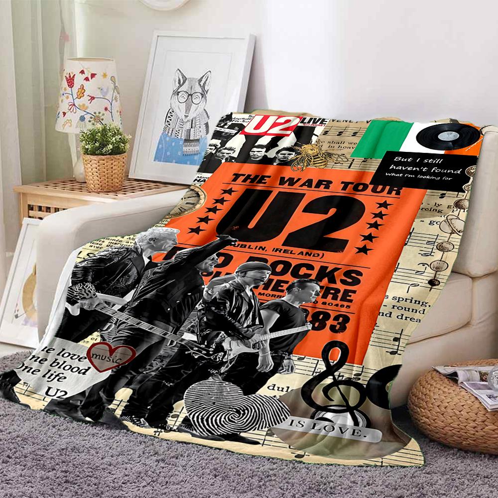 1Pc U2 Music Collage Art Flannel Blanket, Soft And Comfortable, Casual Warm, Camping Travel, Christmas, Halloween Xmas Gift. G1177