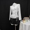 Women's Casual Top, Versatile, Elegant, Waist Cinching Design, Solid Color Women's Shirt