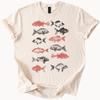 Hand Drawn Red Black Fish Graphic Print Shirt Unique Fishing Lovers Art Shirt Gift for Nature Fans