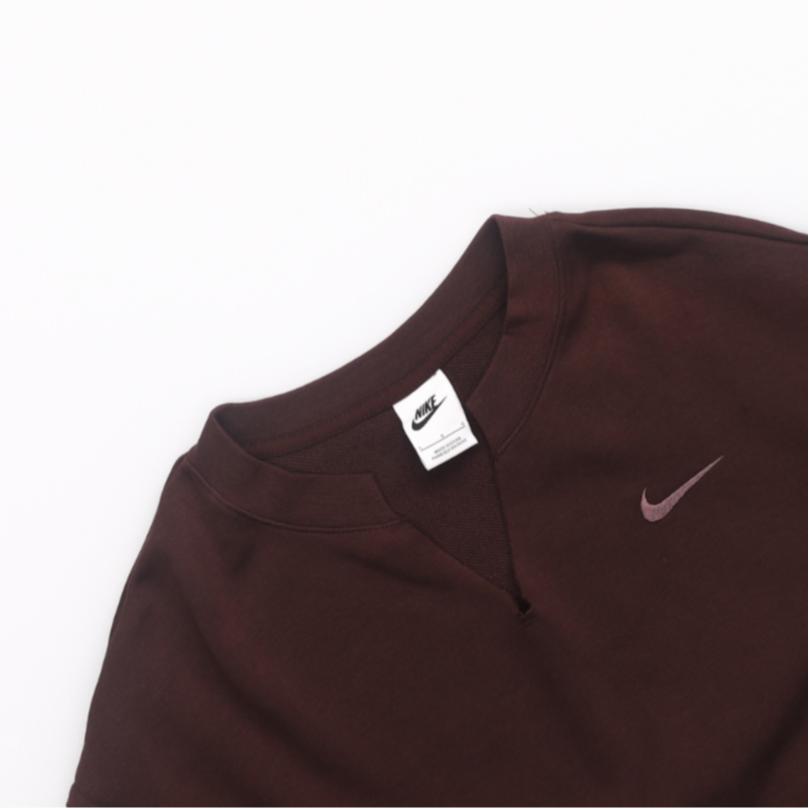 Nike Solid Logo Print Long Sleeve Polo Shirt Women Tops Brown DV7843-227