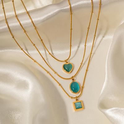 Blue Opal Heart-shaped Oval Square Pendant Necklace Simple Geometric Necklace Accessories Party Fine Jewelry