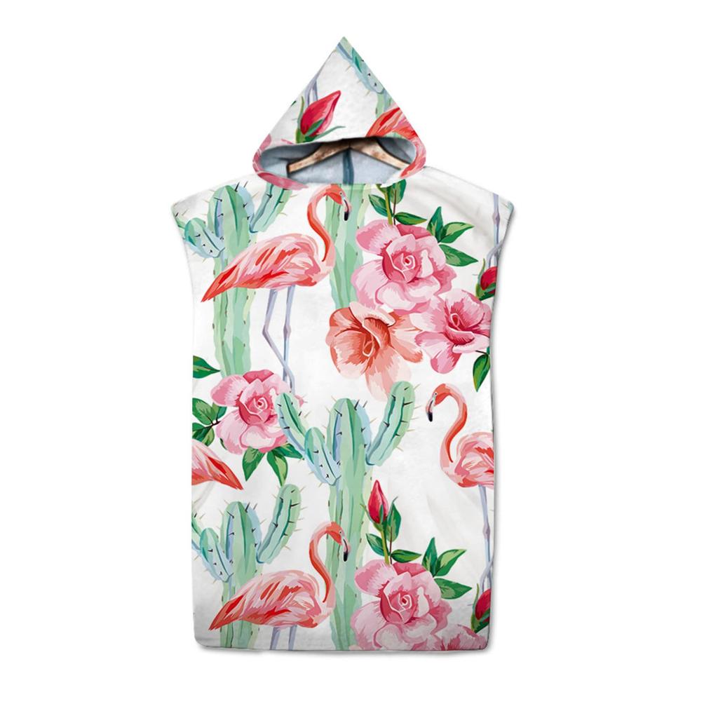 Tropisches Flamingo Kapuzen Strandtuch Umkleidetuch, Bademantel, Sporttuch für Erwachsene Kinder Schwimmen, Strand, Surfen, Tauchen, Baden