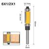 1/2 Stück 6 mm 1/4-Zoll-Schaft-Schablonen-/Trim-Fräser mit 2 Zoll langen Fräsern oben und unten, Kugellager, Holzbearbeitungswerkzeug