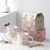 Tulip Hand-Painted Rose Cup Three-Dimensional Floating Flower Feeling Girlfriend Mug Ceramic Cup Souvenir Relief