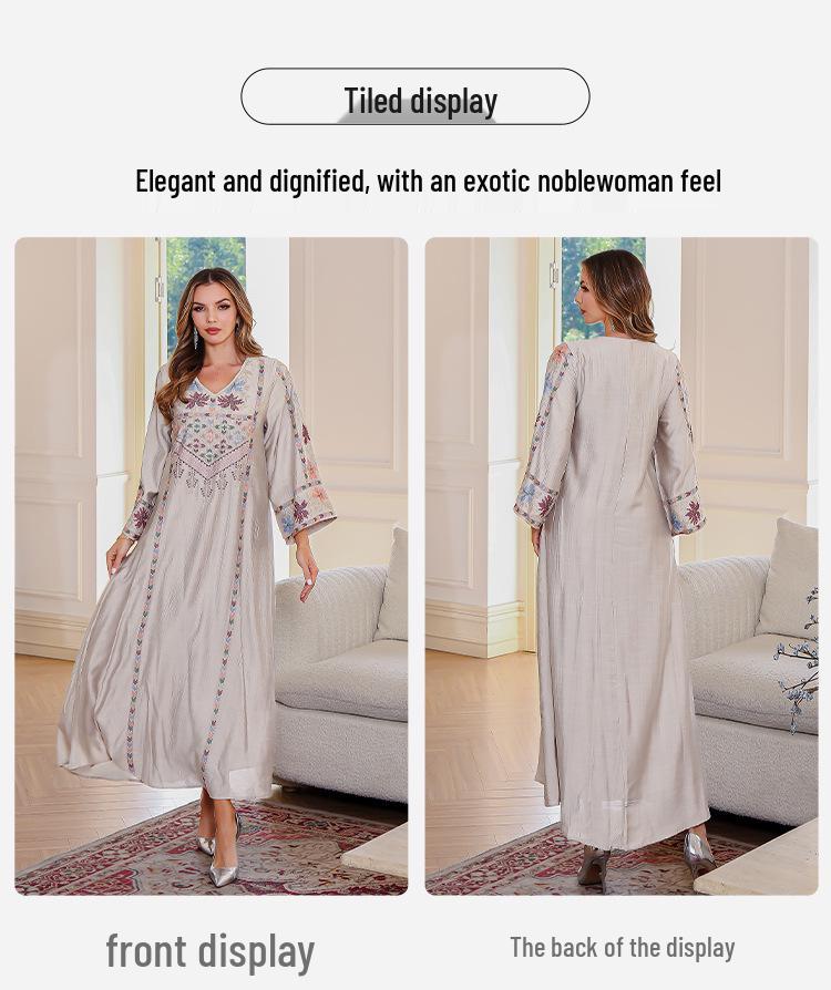 Elegant Rhinestone Embroidered Abaya - Dubai Style Women's Long Robe